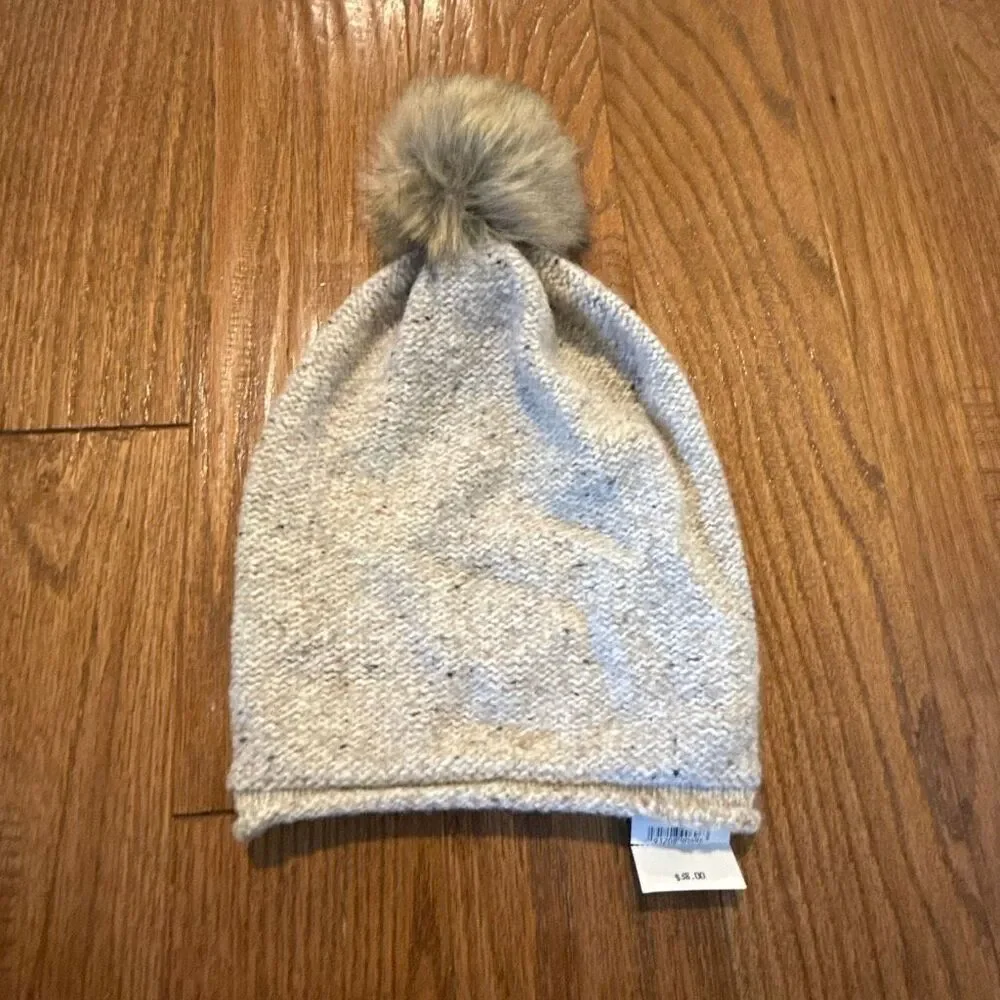 Madewell NWR sand brown wool blend faux fur pom hat